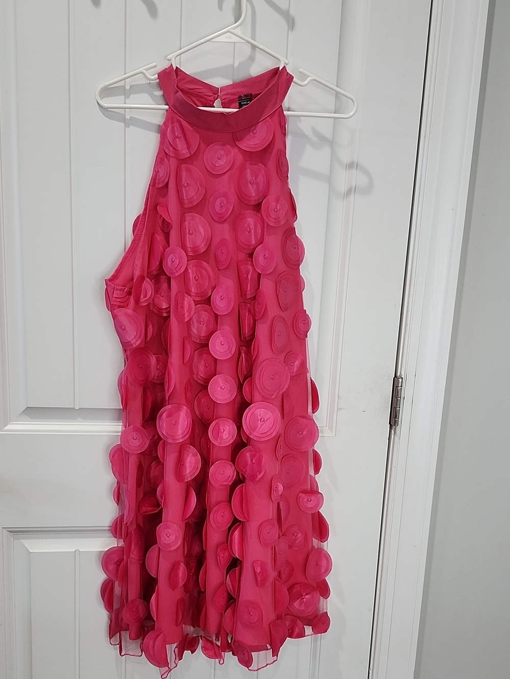 Shein Curve - Women's Hot Pink Party Dress with Petal Appliqués - 2XL